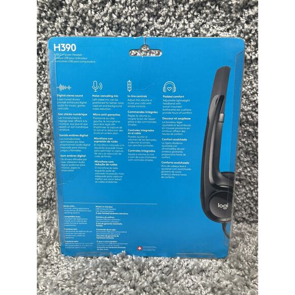 Logitech H390 Black Over the Ear Computer Headset USB New Open Box - Picture 8 of 8